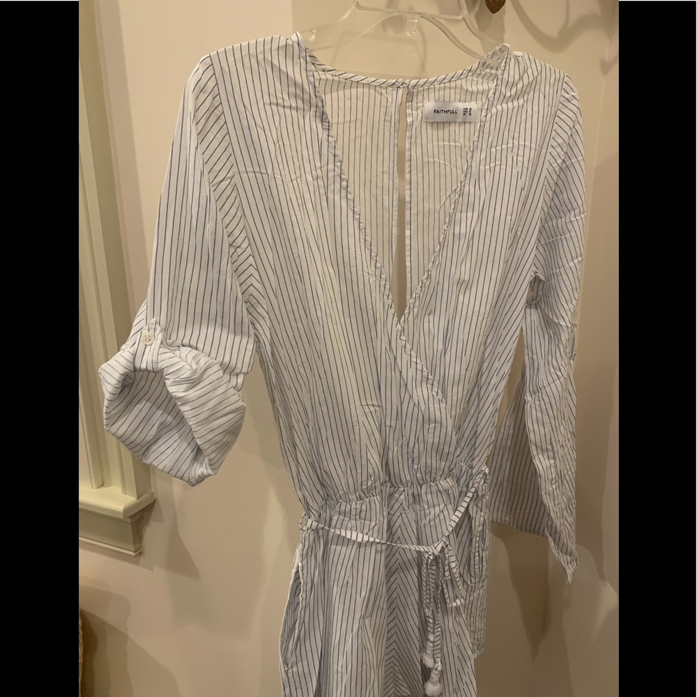 Faithfull the Brand White/Blue pinstriped romper Size 8